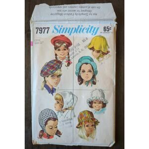 VTG 1968 Simplicity 7977 Child Hat Beret Petal Bucket Ruffle Sz 21" CUT COMPLETE